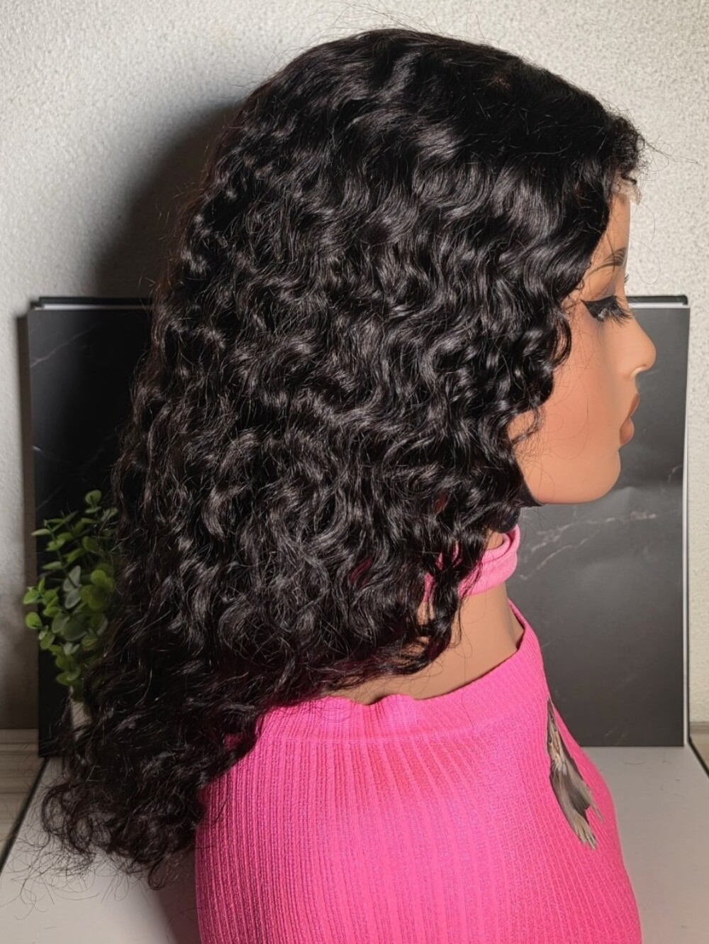 Natural Deep Wave Black Lace Front Wig Lace Closure 16 Inch Women Hair